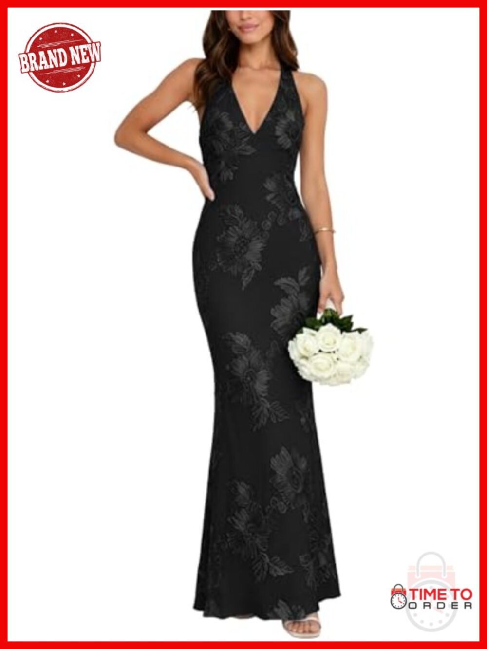 Women Floral Mesh Halter Bodycon Maxi Dress Wedding Guest Cocktail
